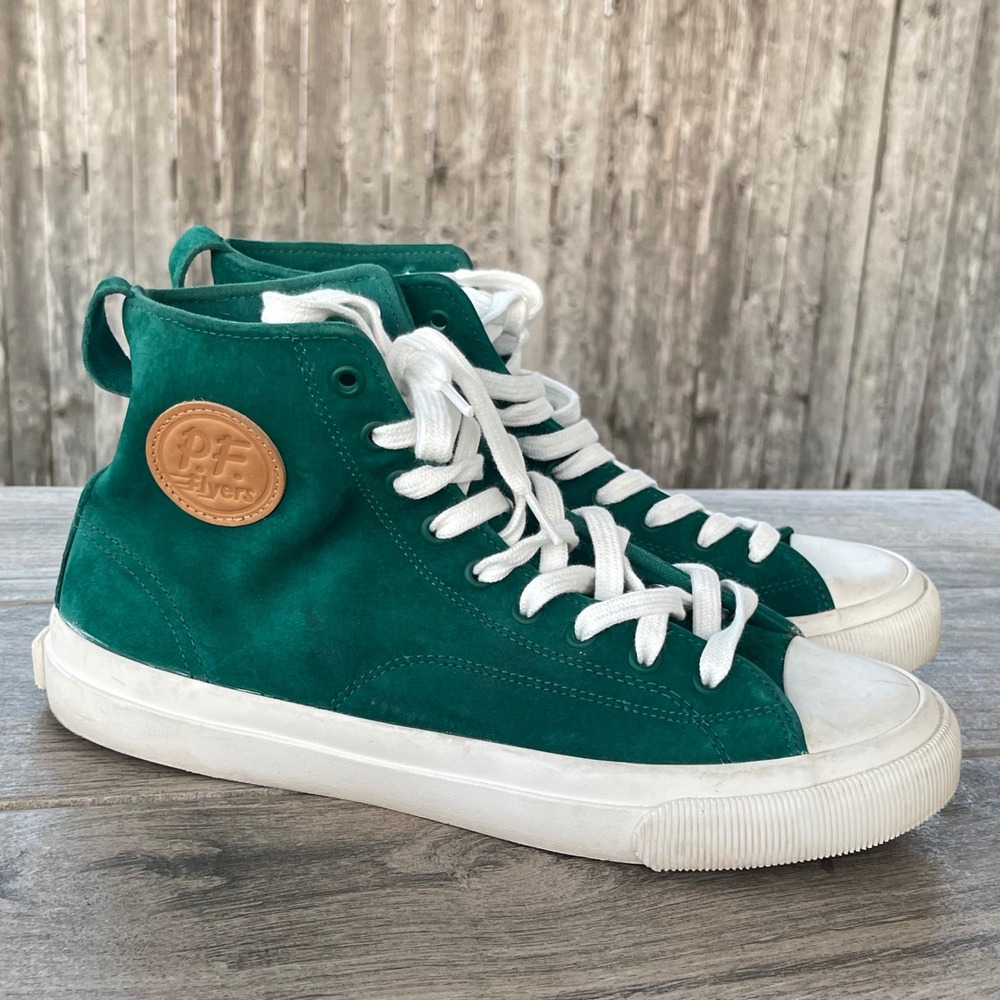 PF Flyers Center Hi Sneakers Men 8.5 Green Suede Leather High Top AA22S1AV Shoes